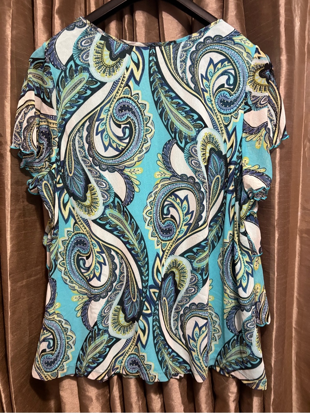 Apt. 9 Teal Paisley Ruffle Short Sleeve Blouse #2007 - Picture 7 of 7